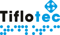 Imagen de Logo TIFLOTEC, muestra la palabra tiflotec escrita y debajo en escritura braille 